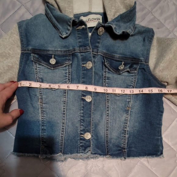 Wallflower Denim And Gray Cropped Jacket With A Hood. Juniors Size Med. Like New - Picture 5 of 6